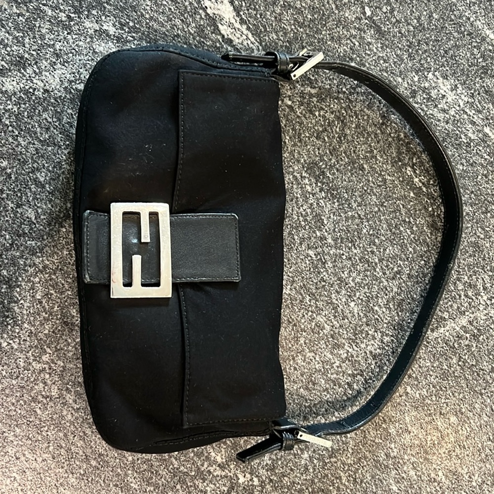 Vintage Fendi black cloth baguette purse